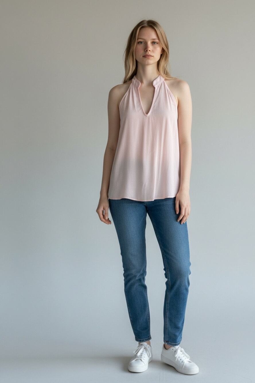 Anthropologie Cloth & Stone Sleeveless Split Back V-Neck Tank Size S Light Pink